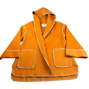Doggy Qin Women's Small Orange Textured Edge Hooded Pocket Jacket